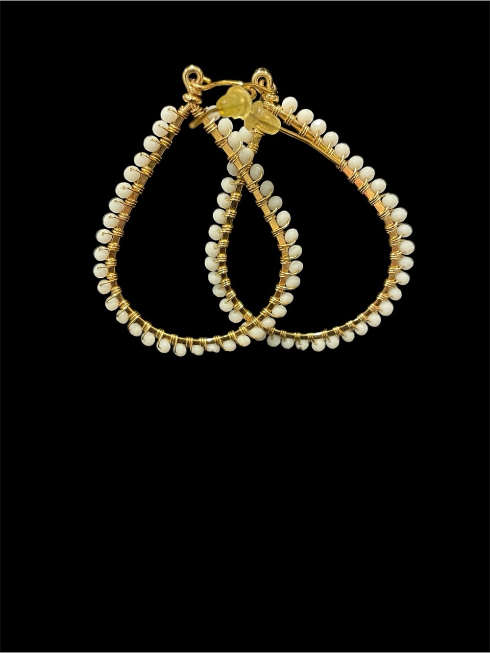Nordstrom Gold Hoop Earrings with White Bead Accents, Pierced